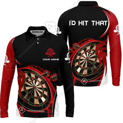 Personalised Darts Men Polo Shirts, I'D Hit That Darts Red Black Background Custom Name  Polo Shirts