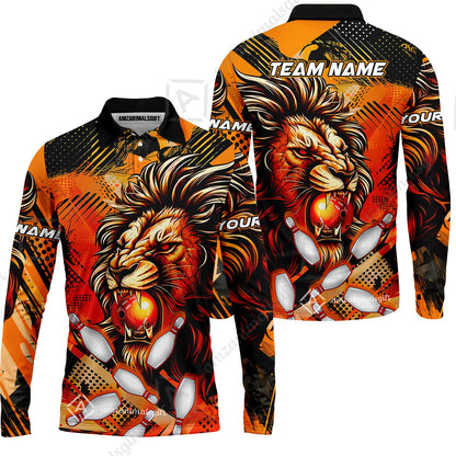 Custom Bowling Team Jerseys Shirts, Bowling uniforms Ball & Pins Lion Pattern Personalized Name And Team Name