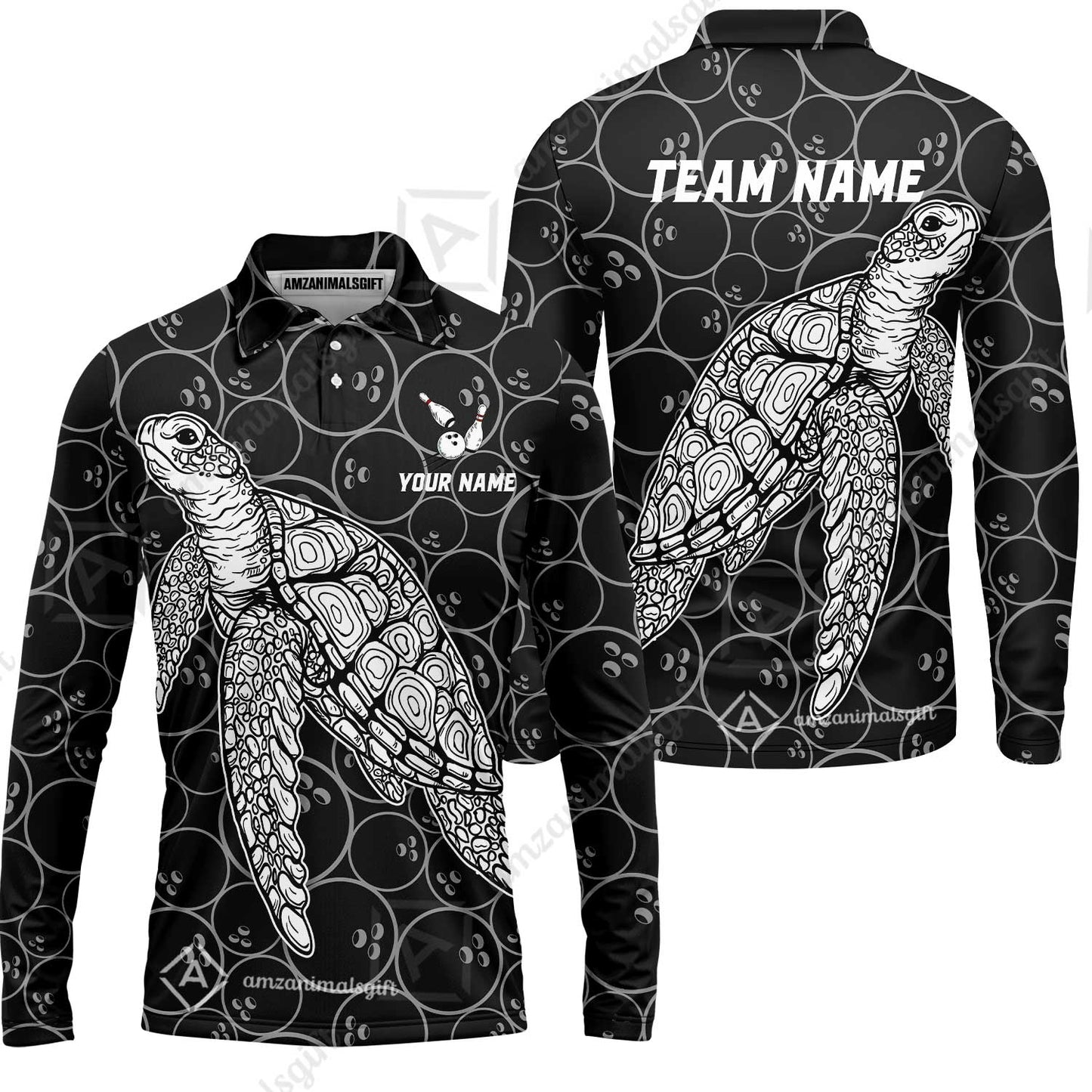 Customized Bowling Unisex Polo Shirt, Bowling Sea Turtle, Bowling Uniform - Personalized Name And Team Name
