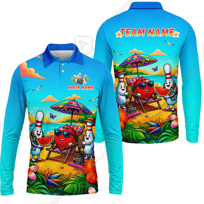Custom Bowling Jersey Polo Shirt, Tropical Strikes, Custom Bowling Jersey Team Shirt For Players With Name and Team Name