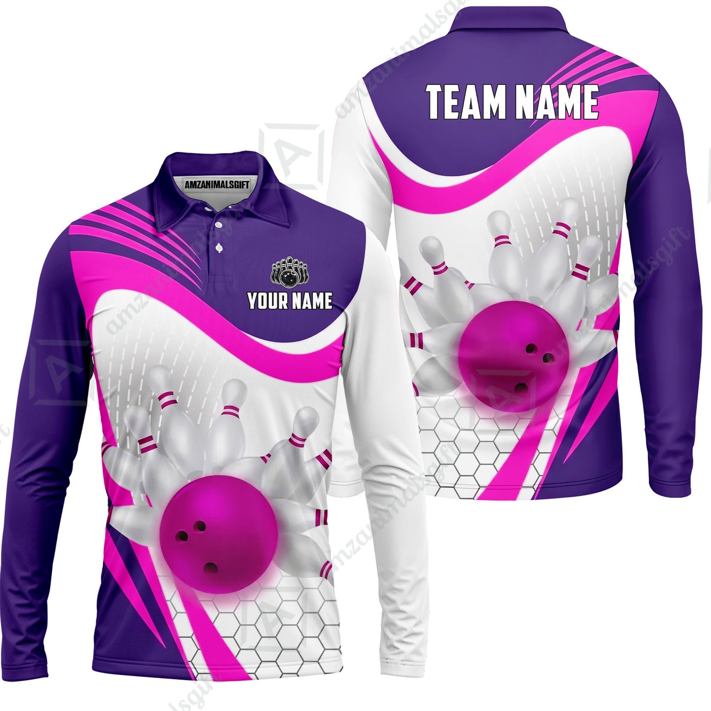 Custom Bowling Jersey Polo Shirt, Geometric Streamline & Fresh Mint, Custom Bowling Jersey Team Shirt For Players With Name & Team Name