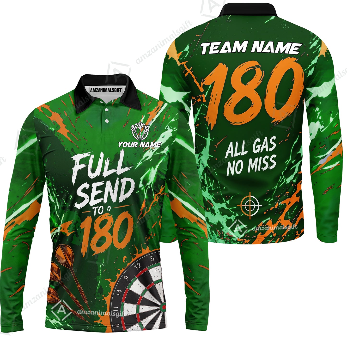 Customized Darts Team Jersey, Full Send To 180, All Gas No Miss, Personalized Polo Shirt For Players With Name & Team Name