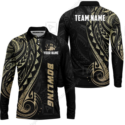 Custom Bowling Jersey Polo Shirt, Polynesian Maori Tribal Tattoo Bowling, Custom Bowling Jersey Team Shirt For Players With Name and Team Name