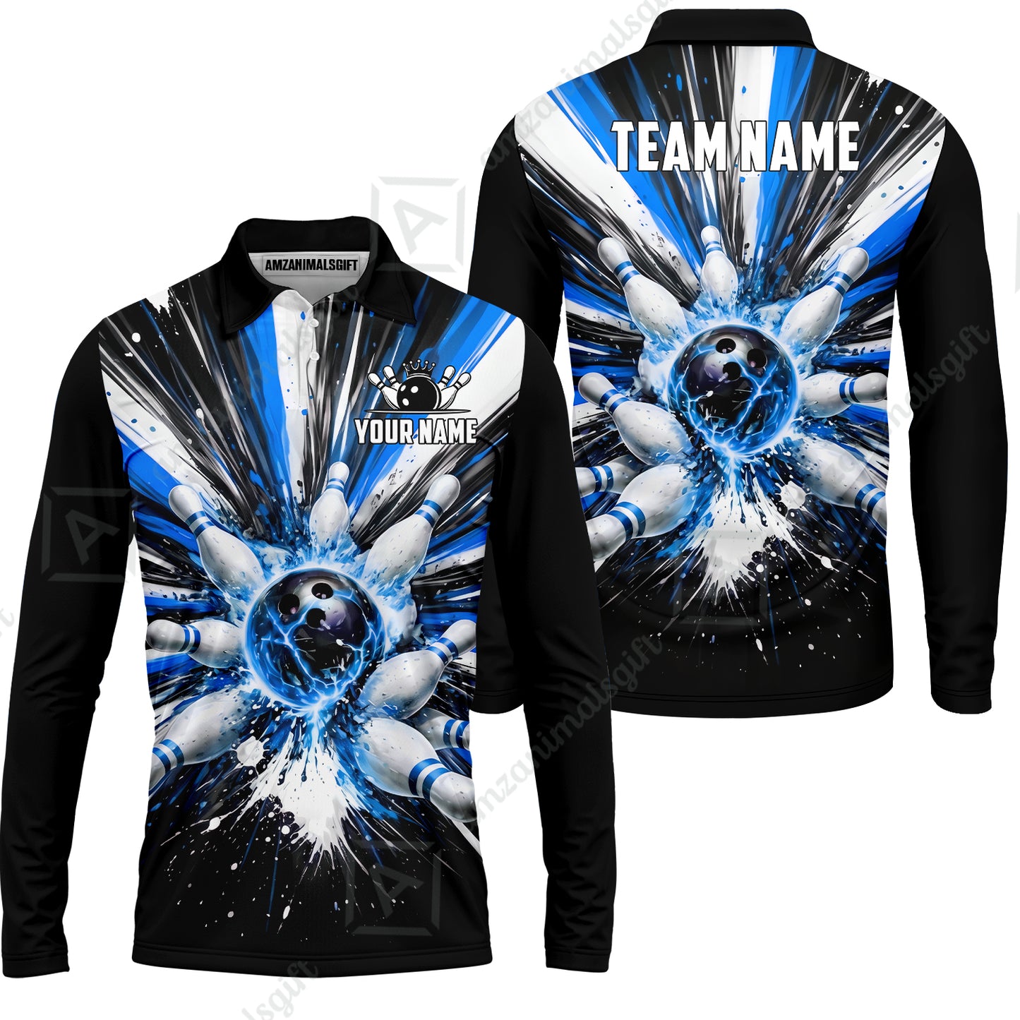 Custom Bowling Jersey Polo Shirt, Electric Burst Explosion, Custom Bowling Jersey Team Shirt For Players With Name and Team Name