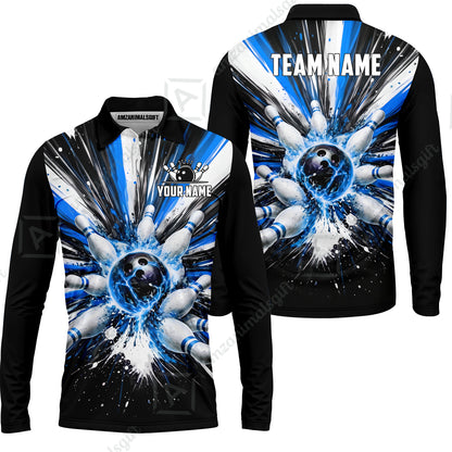 Custom Bowling Jersey Polo Shirt, Electric Burst Explosion, Custom Bowling Jersey Team Shirt For Players With Name and Team Name