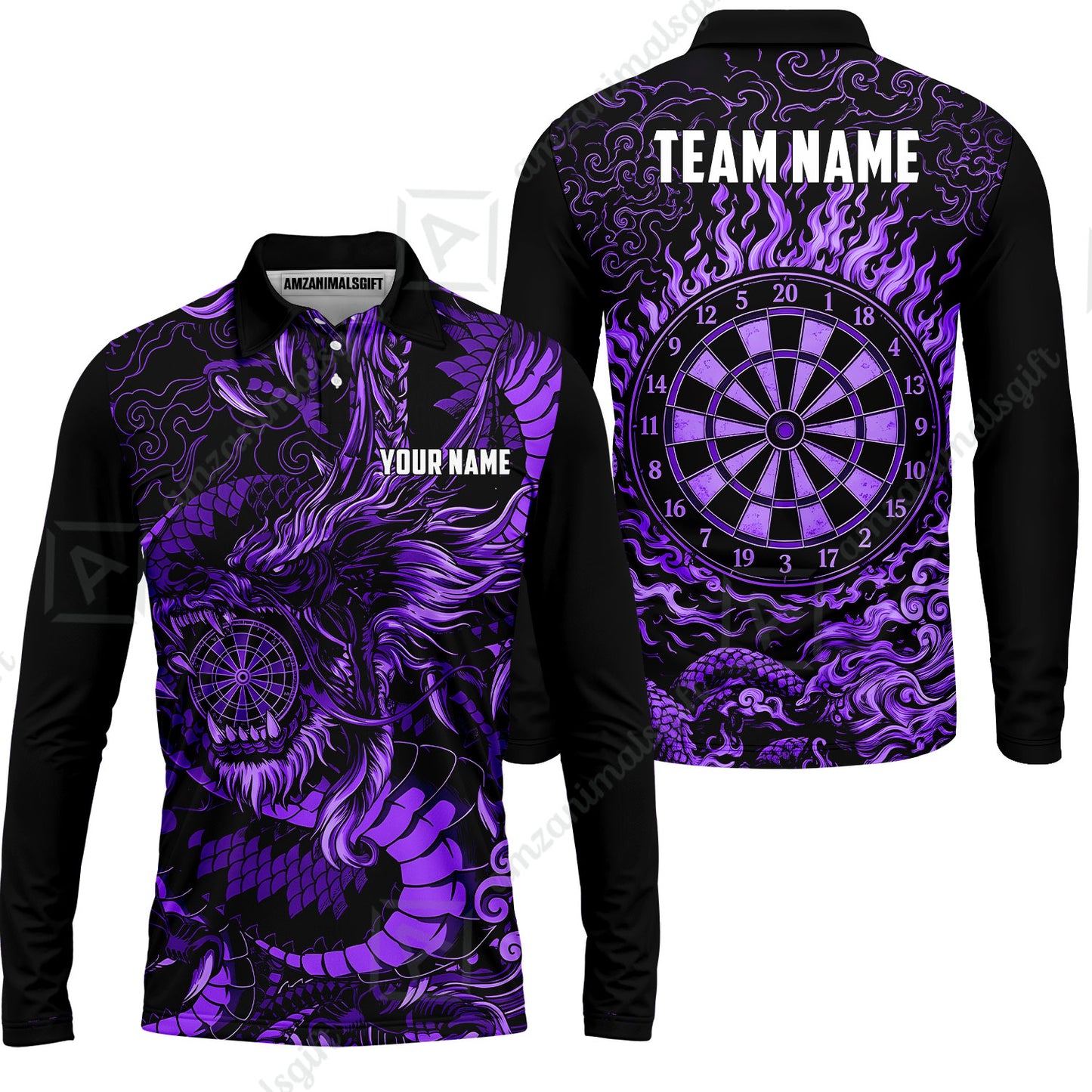 Custom Darts Jersey Polo Shirt, Dragon's Bullseye Darts, Custom Dart Jersey Team Shirt For Players With Name & Team Name