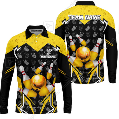 Custom Bowling Team Jersey, Bowling Beer Ball Lightning Strike Polo Quarter-Zip Shirts, Bowling Uniforms Jerseys, Custom Name And Team Name