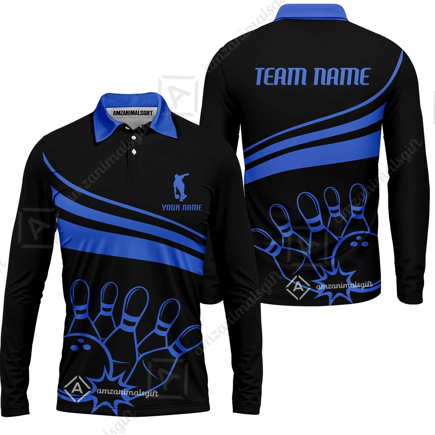 Bowling Customized Jersey Black Shirt Blue Curve Bowling Tenpin Quarter Zip Shirt, Outfit For Bowlers, Bowling Team