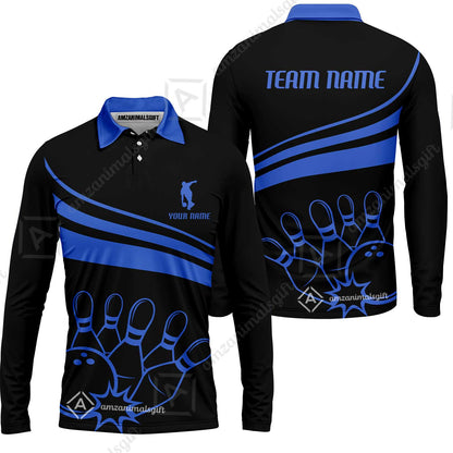 Bowling Customized Jersey Black Shirt Blue Curve Bowling Tenpin Quarter Zip Shirt, Outfit For Bowlers, Bowling Team
