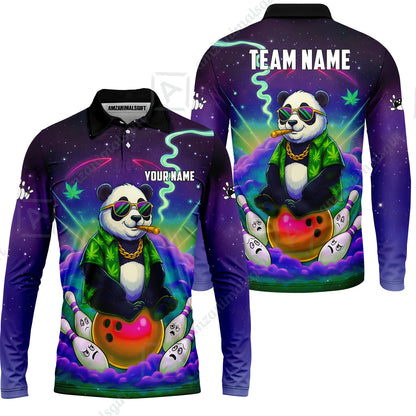 Custom Bowling Jersey Polo Shirt, Chill Panda & Cosmic Vibe, Custom Bowling Jersey Team Shirt For Players With Name & Team Name