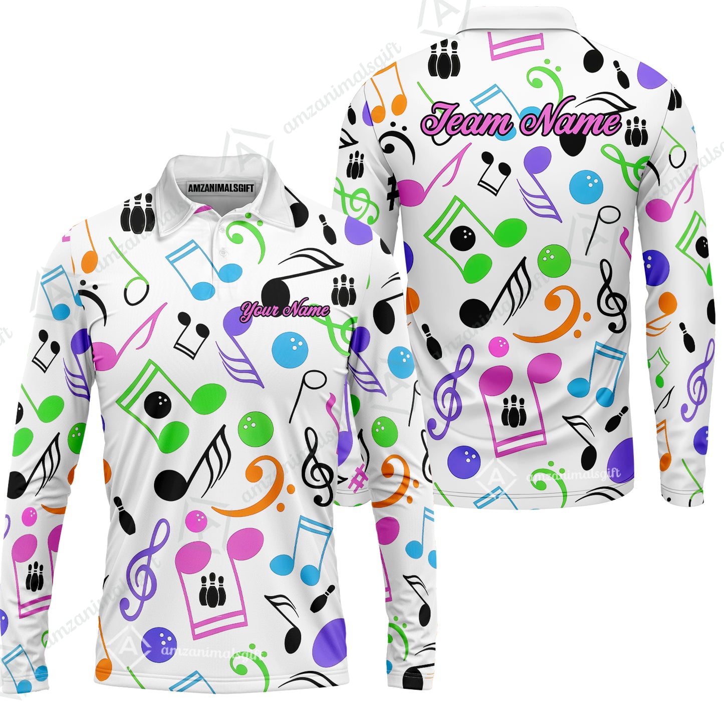 Custom Bowling Jersey Polo Shirt, Colorful Music Bowling, Custom Bowling Jersey Team Shirt For Players With Name & Team Name