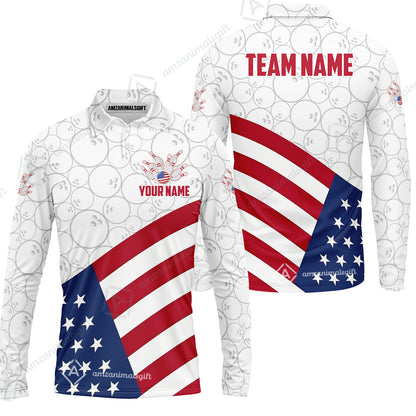 Custom Bowling Jersey Polo Shirt, Classic US Flag Diagonal Stars and Stripes, Custom Bowling Jersey Team Shirt For Players With Name and Team Name