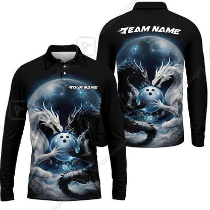 Custom Double Dragon Bowling Jersey Polo Shirt, Custom Double Dragon Bowling Jersey Team Shirt For Players With Name & Team Name