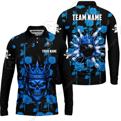 Custom Bowling Jersey Polo Shirt, Royal Skull Bowling, Custom Bowling Jersey Team Shirt For Players With Name & Team Name