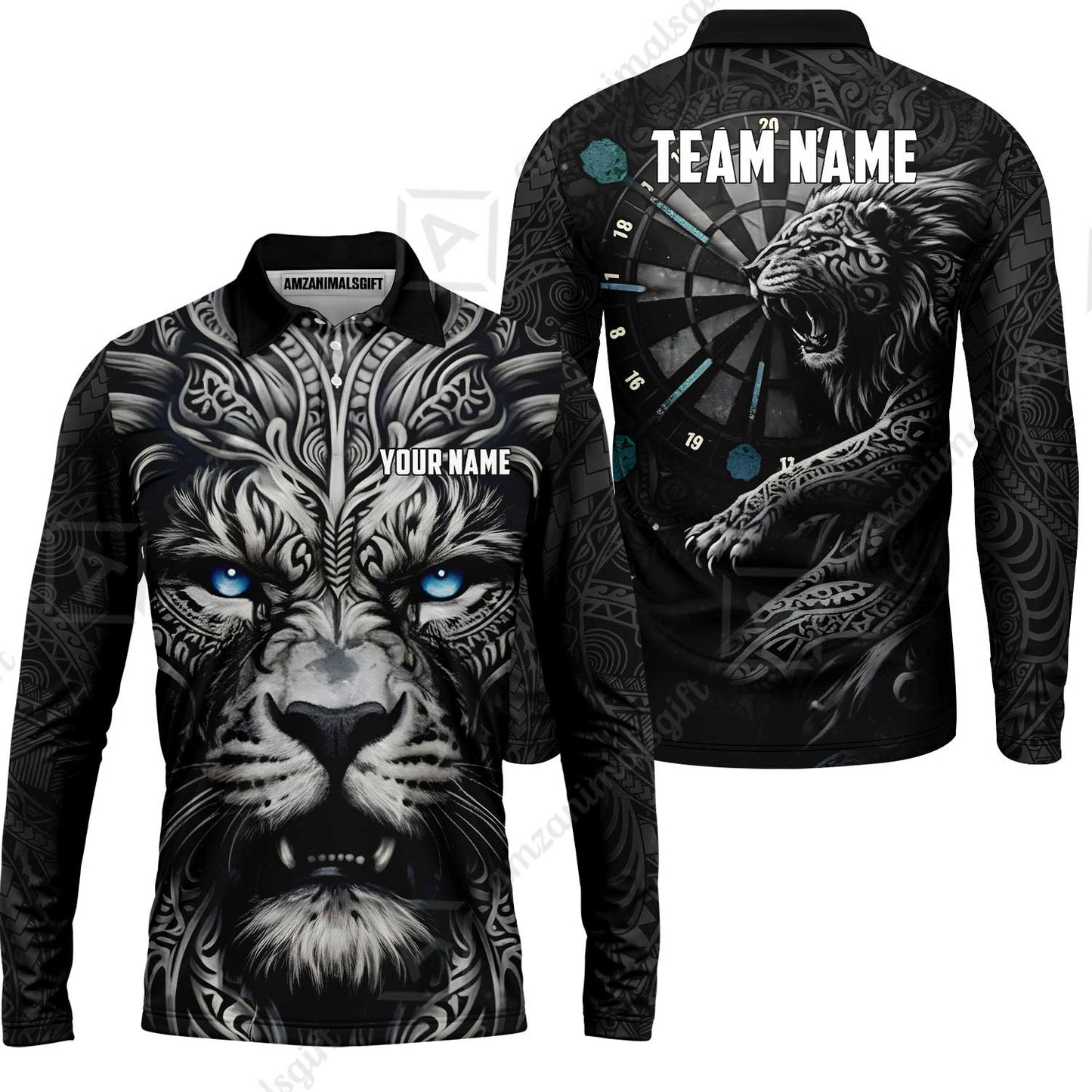 Custom Darts Team Jersey, Personalized Lion Darts Tribal Polo Shirt For Players With Name & Team Name