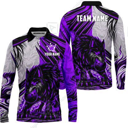 Custom Bowling Jersey Polo Shirt, Lone Wolf Strike & Emerald Frost, Custom Bowling Jersey Team Shirt For Players With Name & Team Name