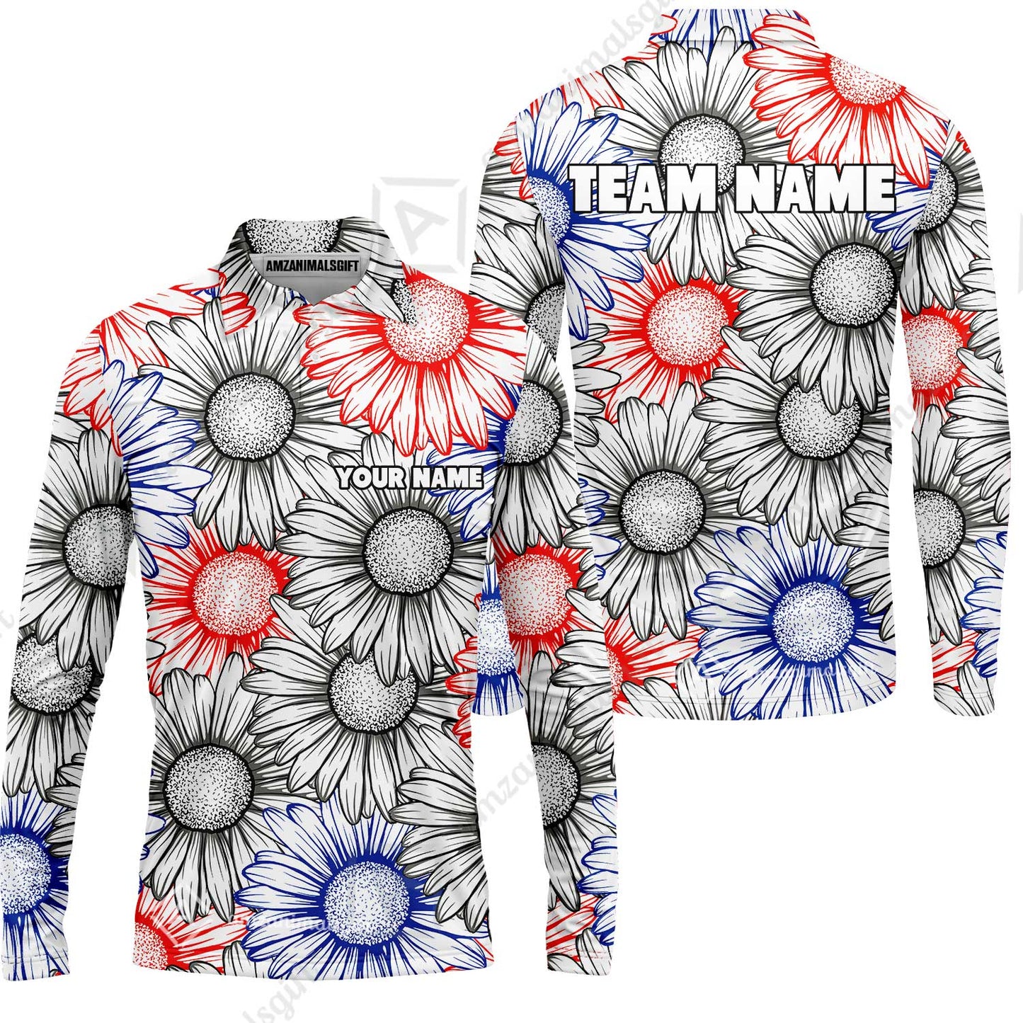 Custom Sunflower Bowling Team Jersey, Sunflower Bowling Polo Quarter-Zip Shirts, Bowling Uniforms Jerseys, Custom Name And Team Name