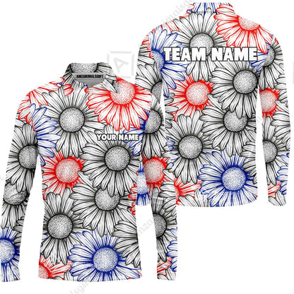 Custom Sunflower Bowling Team Jersey, Sunflower Bowling Polo Quarter-Zip Shirts, Bowling Uniforms Jerseys, Custom Name And Team Name