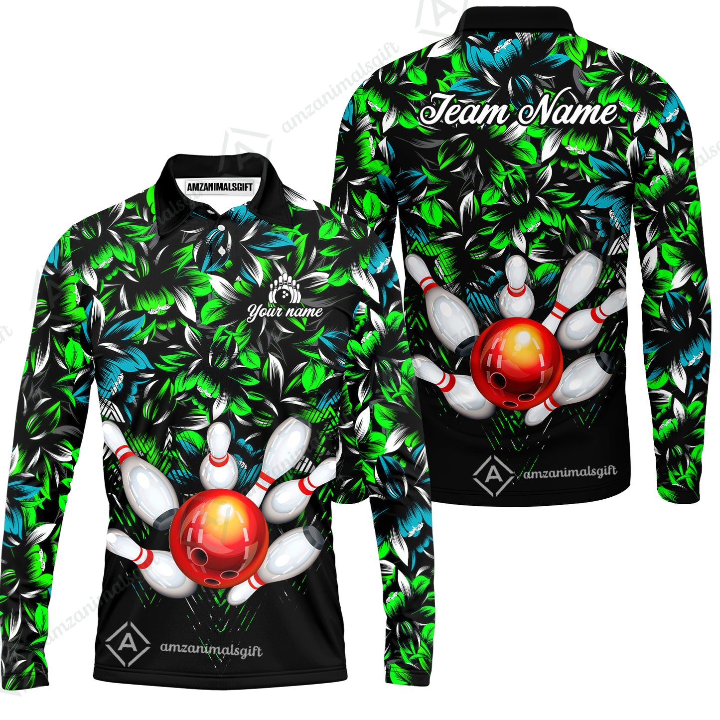 Custom Bowling Jersey Polo Shirt, Tropical Floral Bowling, Custom Bowling Jersey Team Shirt For Players With Name & Team Name