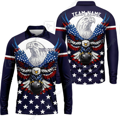 Custom Bowling Jersey Polo, Eagle American Flag, Custom Bowling Jersey Team Shirt For Players With Name & Team Name
