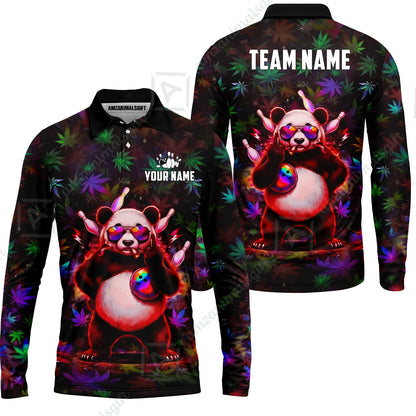 Custom Bowling Jersey Polo Shirt, Badass Stoner Panda & Psychedelic Leaves, Custom Bowling Jersey Team Shirt For Players With Name & Team Name