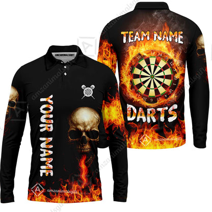 Customized Darts Team Polo Jersey, Darts Fire Skull Multi-Flame Dartboard Custom Uniform Team Shirt for Darts Players