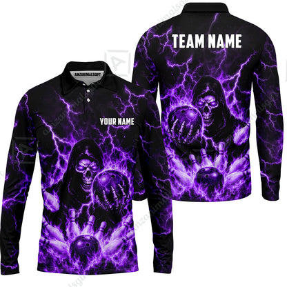 Custom Bowling Jersey Polo Shirt, Lightning Grim Reaper, Custom Bowling Jersey Team Shirt For Players With Name & Team Name