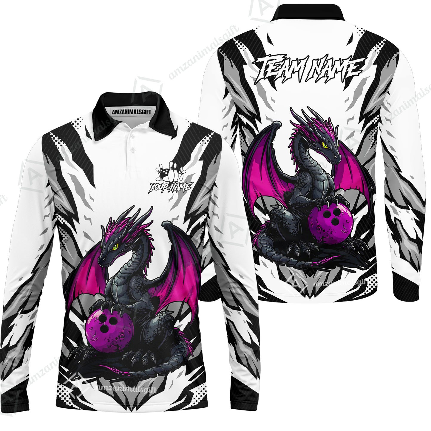 Custom Bowling Jersey Polo Shirt, Dragon Lover Custom Bowling Jersey Team Shirt For Players With Name & Team Name