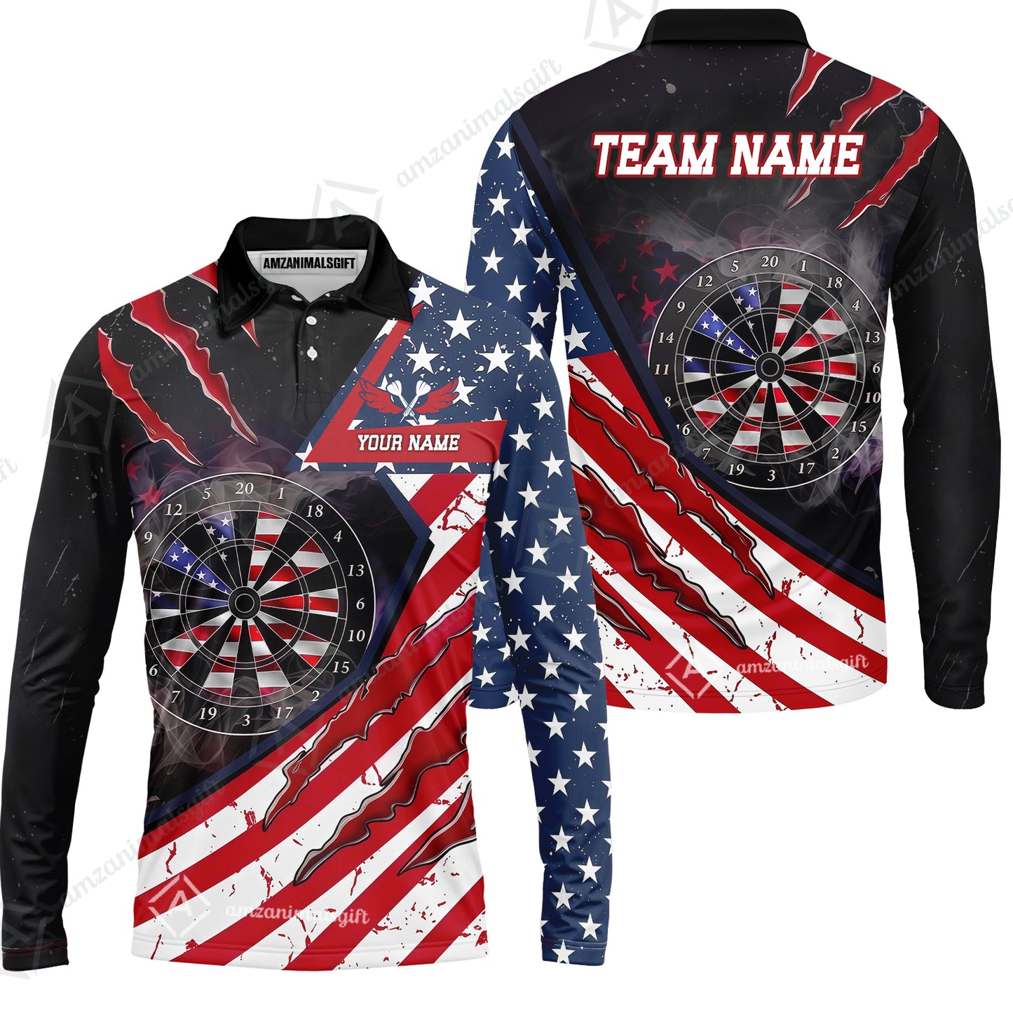 Custom Patriotic Americana Claw Rip Darts Jersey Polo Shirt, Custom Patriotic Americana Claw Rip Dart Jersey Team Shirt For Players With Name and Team Name
