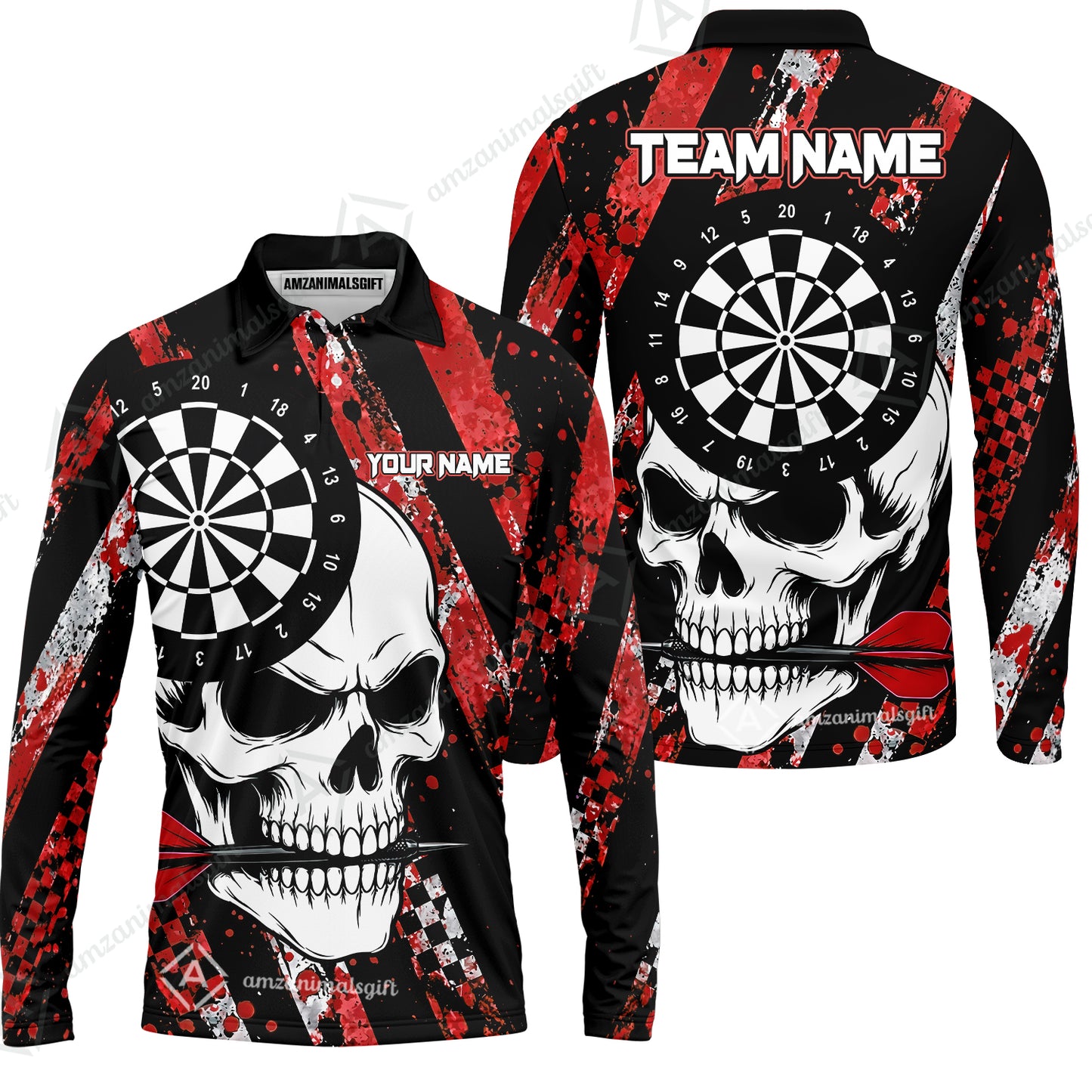 Custom Darts Jersey Polo Shirt, Skull Bites Dart, Custom Dart Jersey Team Shirt For Players With Name & Team Name