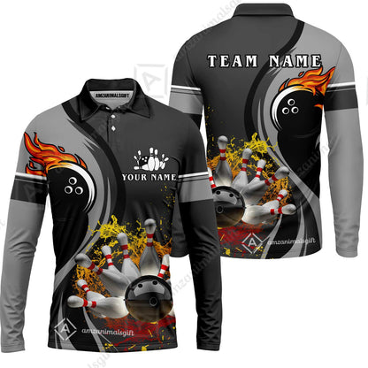 Customized Bowling Unisex Polo Shirt, Bowling And Pins Water Flow Multicolor Option Customized Name And Team Name For Bowling Team Polo Jerseys Shirts