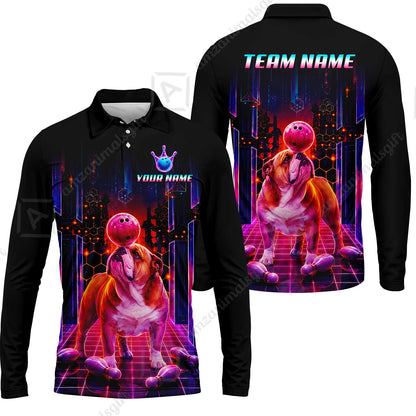Custom Bowling Jersey Polo Shirt, Cyber Bowling Dog, Custom Bowling Jersey Team Shirt For Players With Name & Team Name