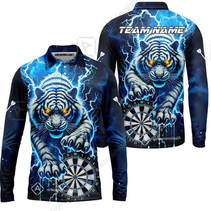 Custom Darts Team Jersey, Thunder Lightning Tiger Darts Jersey Polo Quarter-Zip Shirts, Custom Name And Team Name Darts Uniforms Jersey