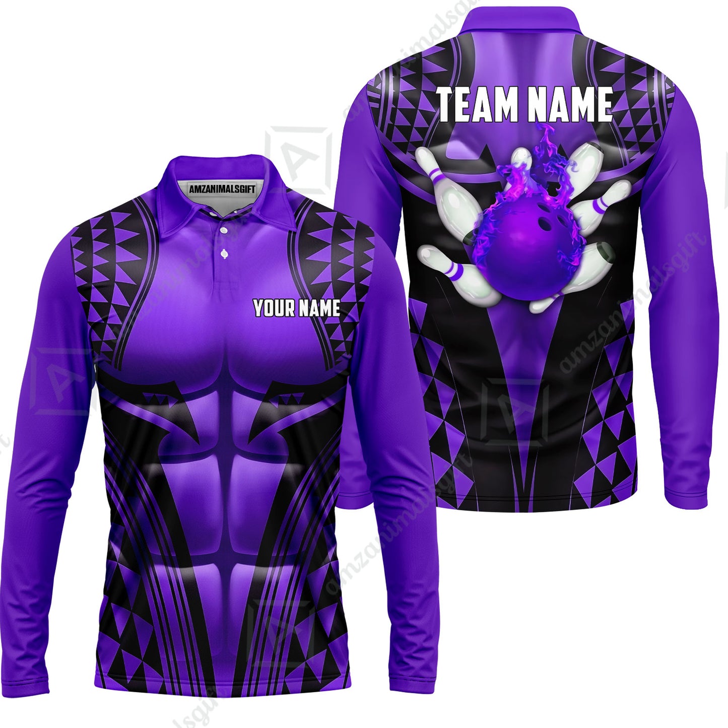 Custom Bowling Jersey Polo Shirt, Polynesian Strike, Custom Bowling Jersey Team Shirt For Players With Name & Team Name