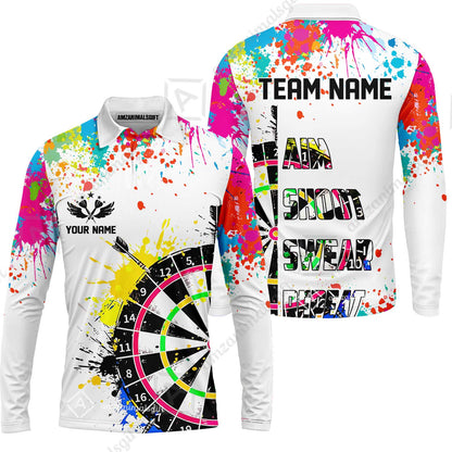 Custom Funny Dartboards Colorful Paint Quarter Zip Polo Team Shirts, Custom Aim Shoot Swear Repeat Darts Team Jerseys Uniform - White