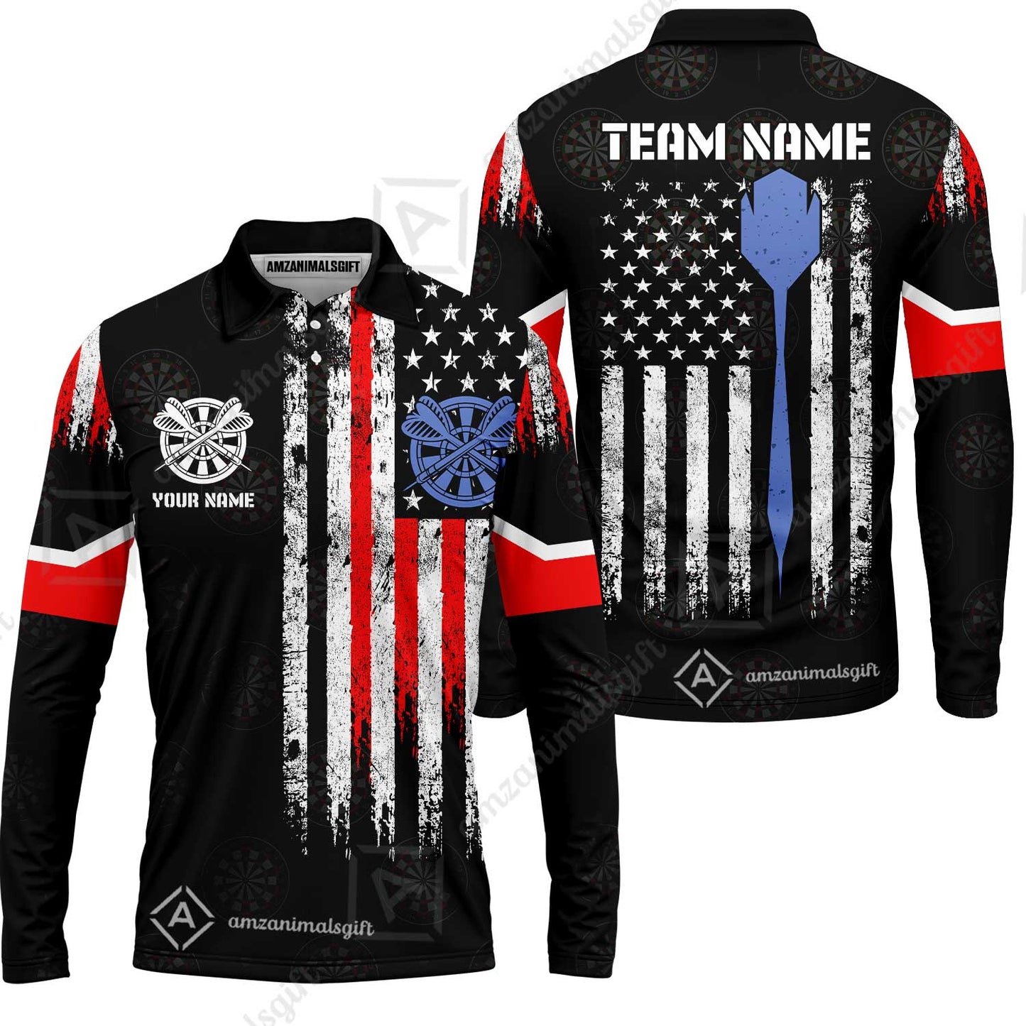 Customized American Flag Darts Polo Shirt, Darts Red White Blue Team Jersey Polo Shirt, Perfect Outfit for Darts Players