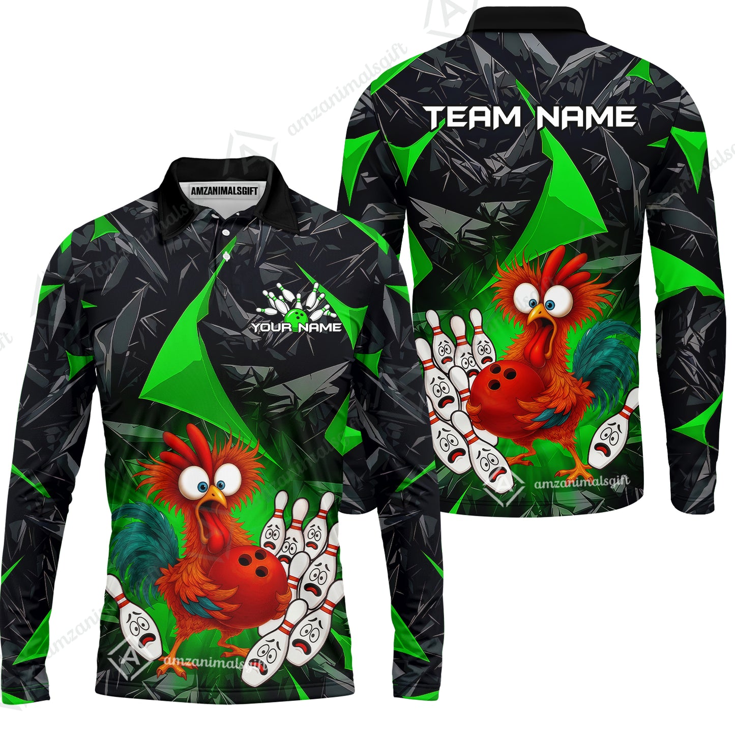 Custom Bowling Jersey Polo Shirt, Crazy Chicken Bowling Custom Bowling Jersey Team Shirt For Players With Name & Team Name