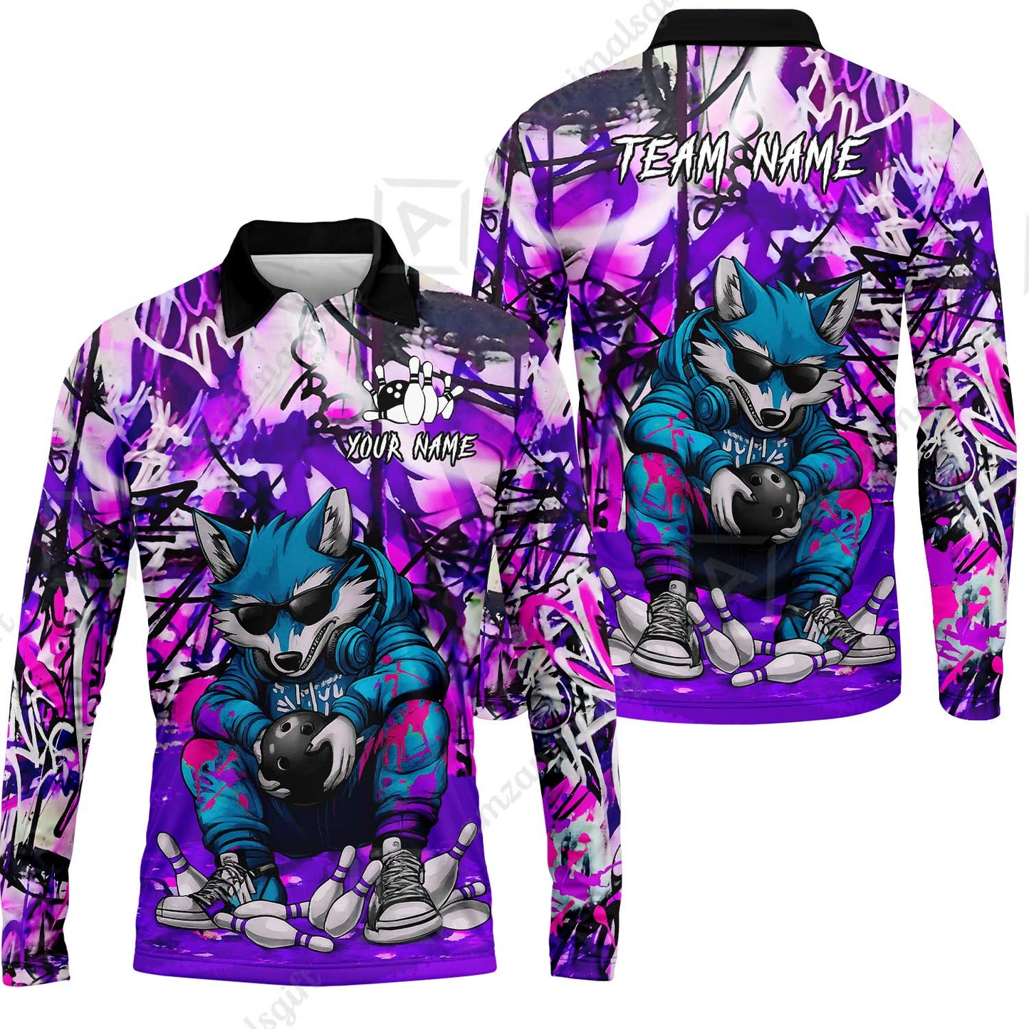 Custom Streetwear Wolf Bowling Jersey Polo Shirt, Custom Streetwear Wolf Bowling Jersey Team Shirt For Players With Name & Team Name