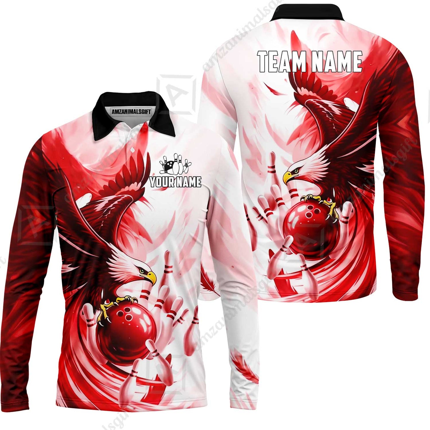 Custom Bowling Jersey Polo Shirt, Soaring Eagle, Custom Bowling Jersey Team Shirt For Players With Name & Team Name