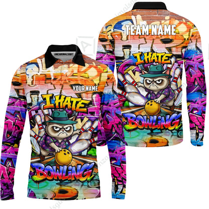 Custom Bowling Jersey Polo Shirt, Sarcastic Grumpy Cat Graffiti, Custom Bowling Jersey Team Shirt For Players With Name and Team Name
