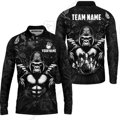 Custom Bowling Jersey Polo Shirt, Furious Gorilla Mascot, Custom Bowling Jersey Team Shirt For Players With Name & Team Name