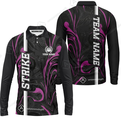 Customized Bowling Unisex Polo Shirt, Bowling Black And Pink Marble Art, Bowling Uniform - Personalized Name And Team Name