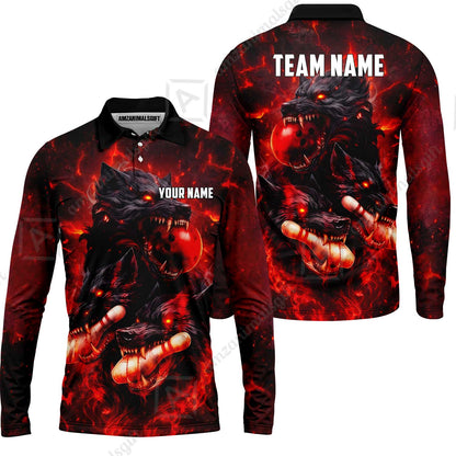 Custom Bowling Jersey Polo Shirt, Dark Fantasy Hellfire Werewolf, Custom Bowling Jersey Team Shirt For Players With Name & Team Name