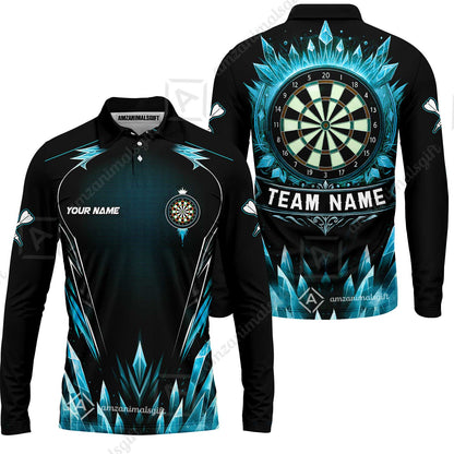 Custom Blue Ice Dartboard Jersey Polo Quarter-Zip Team Shirts, Customized Name Team Name Darts Team Jerseys Uniform
