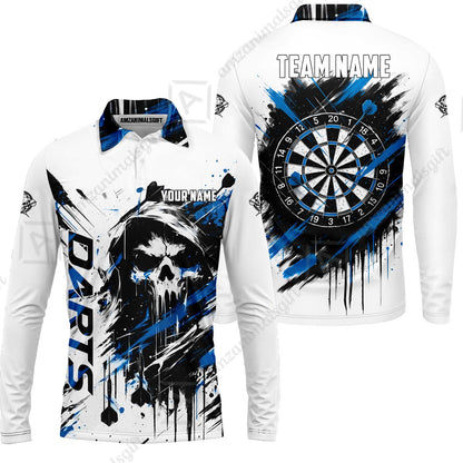 Custom Darts Jersey Polo Shirt, Grim Reaper Sketch Splatter, Custom Dart Jersey Team Shirt For Players With Name & Team Name