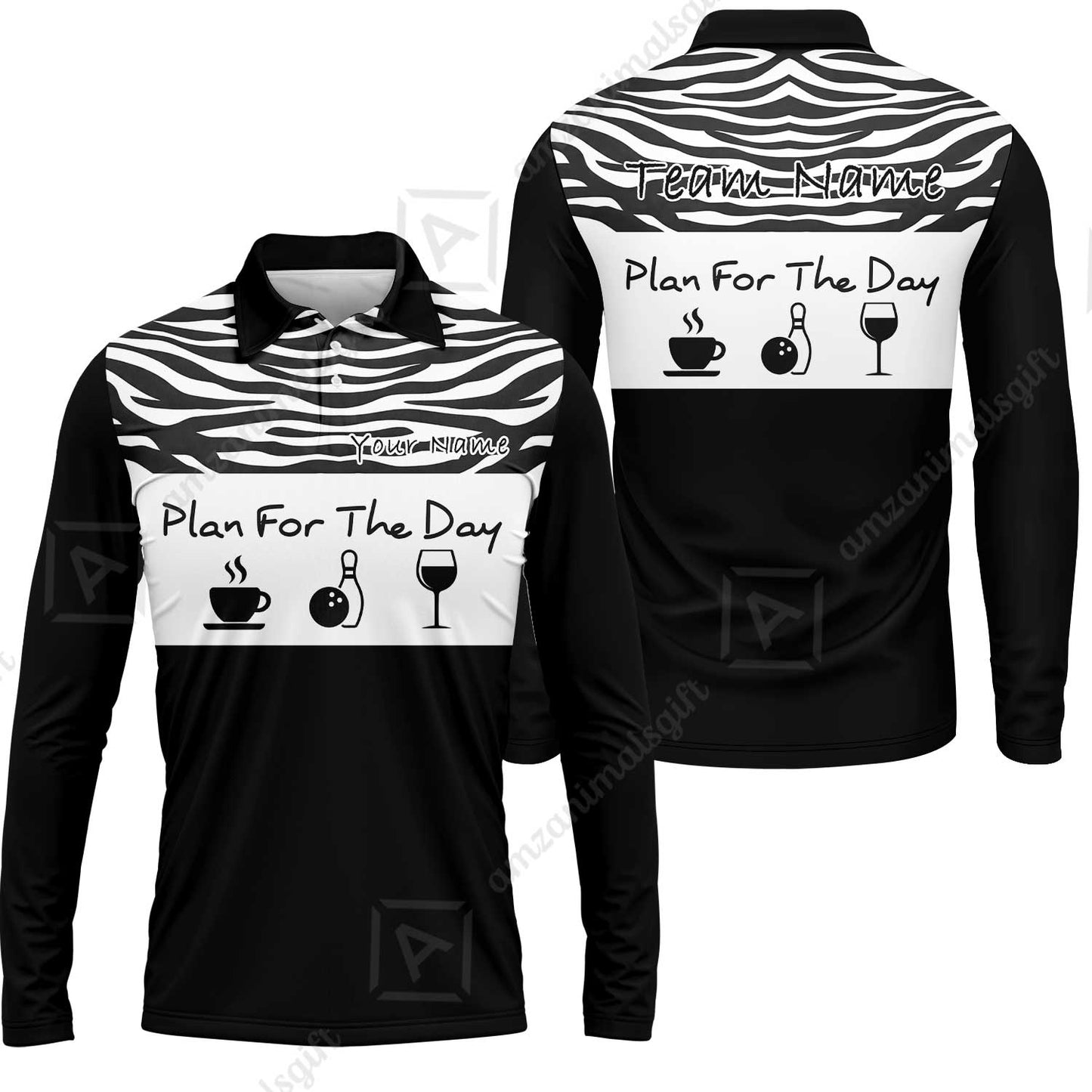 Custom Bowling Jersey Polo Shirt, Pink Zebra Pattern Bowling, Custom Bowling Jersey Team Shirt For Players With Name & Team Name