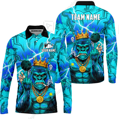 Custom Bowling Jersey Polo Shirt, Rebellious Gorilla King & Street Graffiti, Custom Bowling Jersey Team Shirt For Players With Name & Team Name