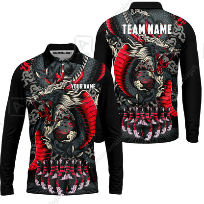 Custom Bowling Jersey Polo Shirt, Oriental Jade Dragon & Classic Clouds, Custom Bowling Jersey Team Shirt For Players With Name & Team Name