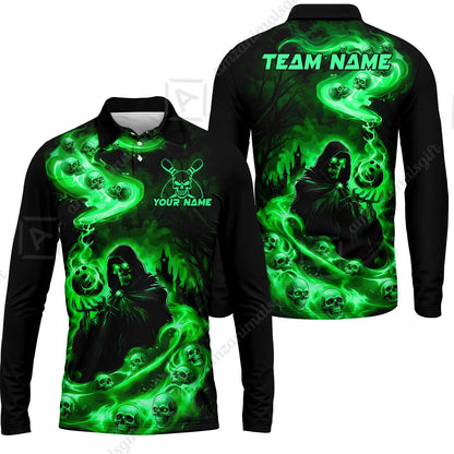 Custom Bowling Jersey Polo Shirt, Fiery Pool Shark, Custom Bowling Jersey Team Shirt For Players With Name & Team Name