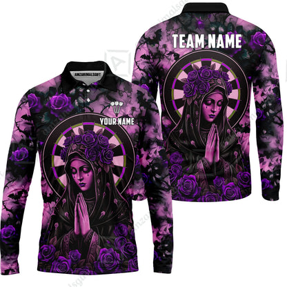 Custom Darts Jersey Polo Shirt, Gothic Madonna And Blue Rose, Custom Dart Jersey Team Shirt For Players With Name & Team Name